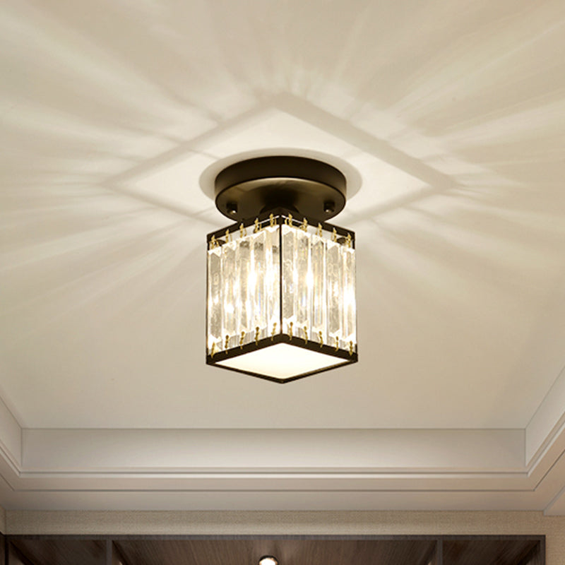 Luxe Kristallen Plafondlamp – Zwart/Goud Semi-Flush Design voor Foyers en Gangen – Elegante Verlichting