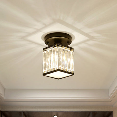 Luxe Kristallen Plafondlamp – Zwart/Goud Semi-Flush Design voor Foyers en Gangen – Elegante Verlichting