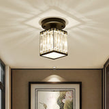 Luxe Kristallen Plafondlamp – Zwart/Goud Semi-Flush Design voor Foyers en Gangen – Elegante Verlichting