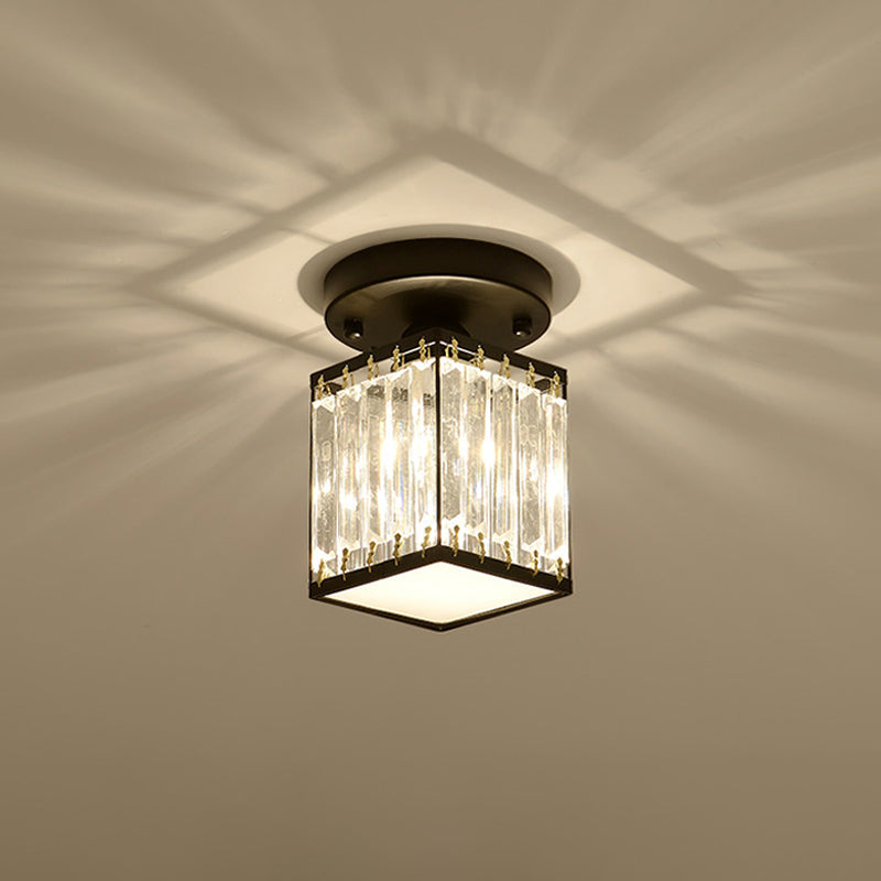 Luxe Kristallen Plafondlamp – Zwart/Goud Semi-Flush Design voor Foyers en Gangen – Elegante Verlichting