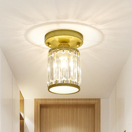Luxe Kristallen Plafondlamp – Zwart/Goud Semi-Flush Design voor Foyers en Gangen – Elegante Verlichting