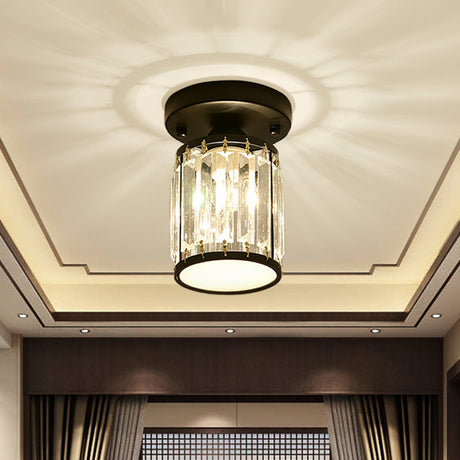 Luxe Kristallen Plafondlamp – Zwart/Goud Semi-Flush Design voor Foyers en Gangen – Elegante Verlichting