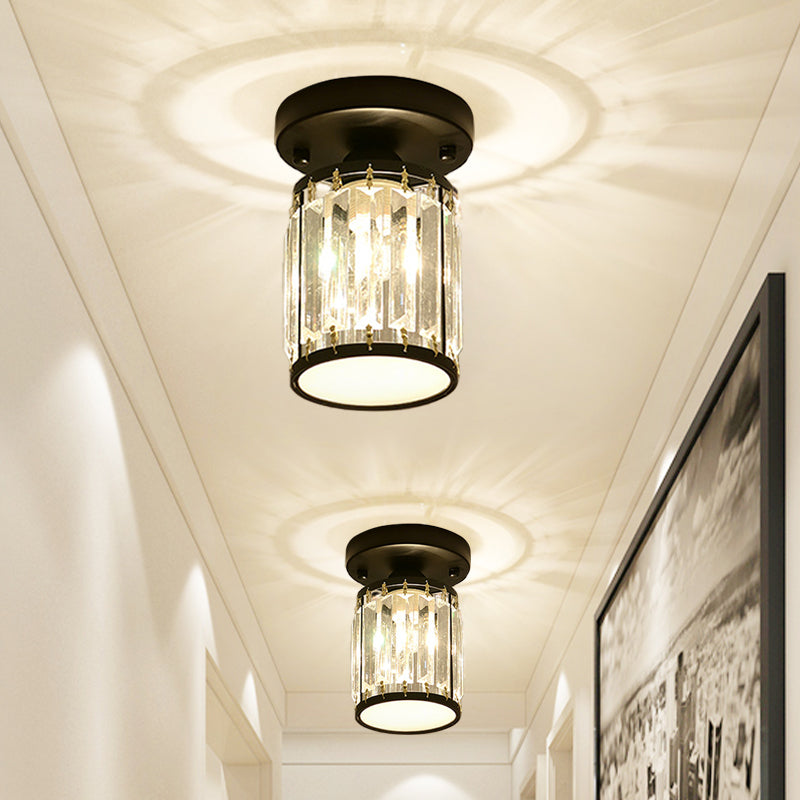 Luxe Kristallen Plafondlamp – Zwart/Goud Semi-Flush Design voor Foyers en Gangen – Elegante Verlichting