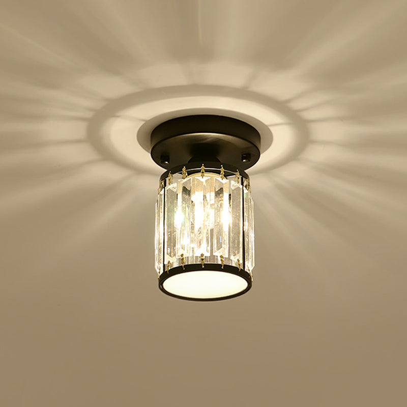 Luxe Kristallen Plafondlamp – Zwart/Goud Semi-Flush Design voor Foyers en Gangen – Elegante Verlichting