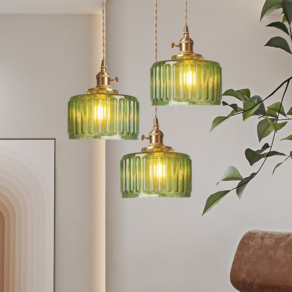 Retro Korte Cilinder Golvend Glazen Hanglamp