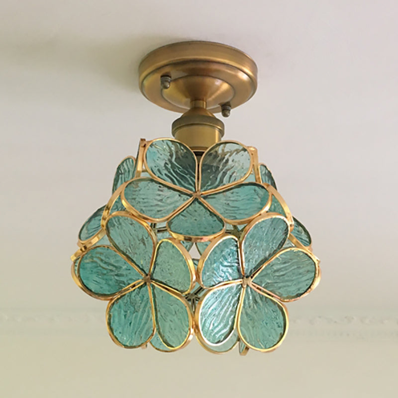 Vintage Gekleurd Glas Plafondlamp met Bloemenpatroon - Retro Stijl, LED-Compatibel