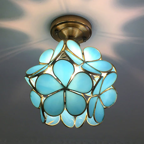 Vintage Gekleurd Glas Plafondlamp met Bloemenpatroon - Retro Stijl, LED-Compatibel