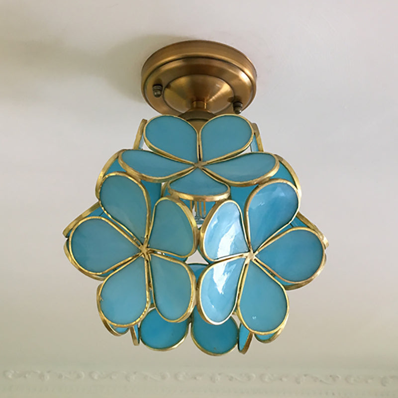 Vintage Gekleurd Glas Plafondlamp met Bloemenpatroon - Retro Stijl, LED-Compatibel