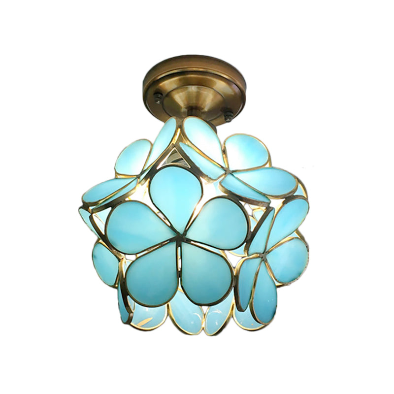 Vintage Gekleurd Glas Plafondlamp met Bloemenpatroon - Retro Stijl, LED-Compatibel