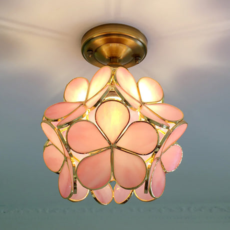 Vintage Gekleurd Glas Plafondlamp met Bloemenpatroon - Retro Stijl, LED-Compatibel