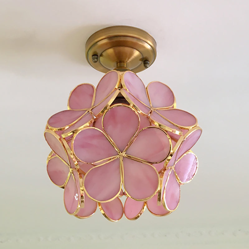 Vintage Gekleurd Glas Plafondlamp met Bloemenpatroon - Retro Stijl, LED-Compatibel