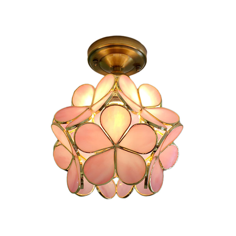 Vintage Gekleurd Glas Plafondlamp met Bloemenpatroon - Retro Stijl, LED-Compatibel