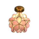Vintage Gekleurd Glas Plafondlamp met Bloemenpatroon - Retro Stijl, LED-Compatibel