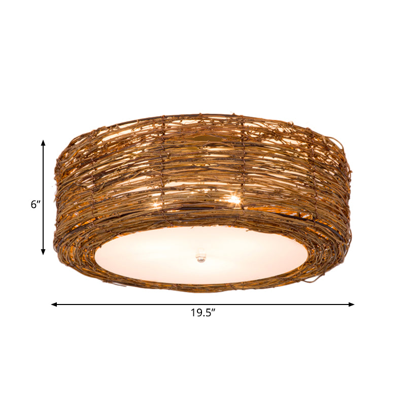 Moderne Handgeweven Plafondlamp Rotan 3-Lichten voor Slaapkamer