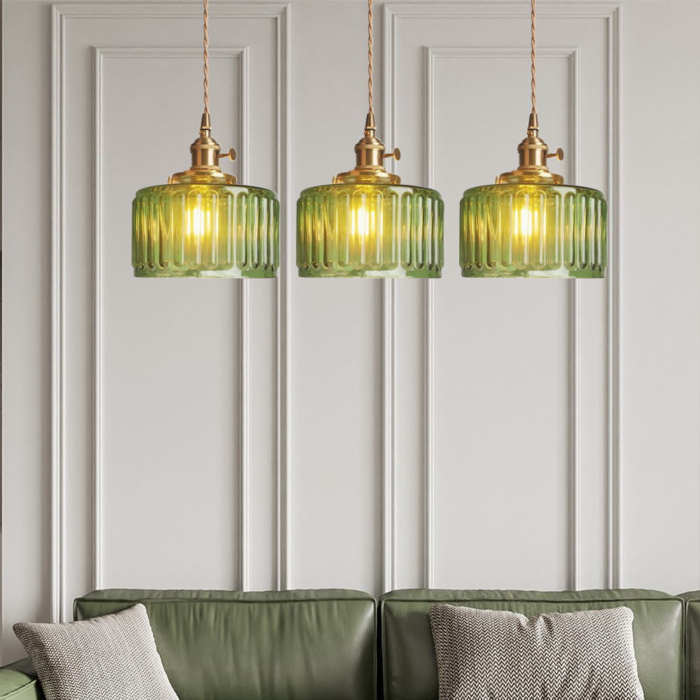 Retro Korte Cilinder Golvend Glazen Hanglamp