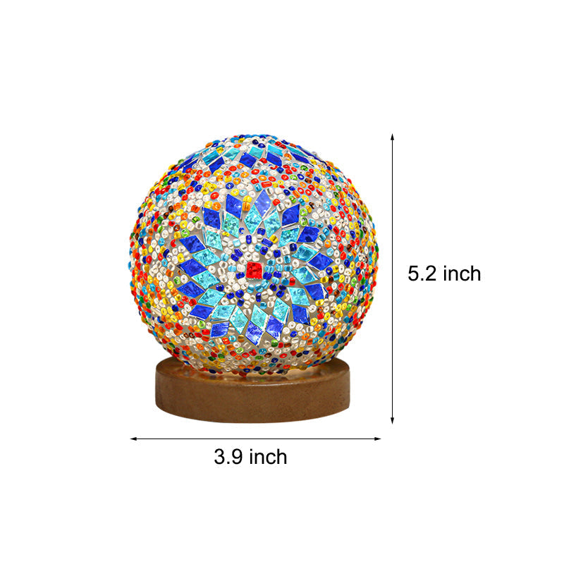 Sferische LED Dimbare Glazen Tafellamp - Boheems Barok Nachtlamp met Mozaïek & Houten Basis