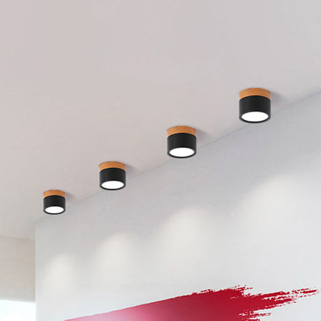 Moderne Macaron Plafondlamp – Compacte Metaal/Hout Flush Mount Verlichting voor Keuken en Bar in Geel, Blauw en Zwart
