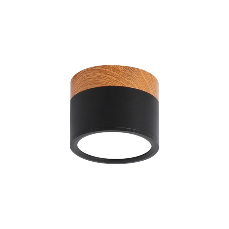 Moderne Macaron Plafondlamp – Compacte Metaal/Hout Flush Mount Verlichting voor Keuken en Bar in Geel, Blauw en Zwart