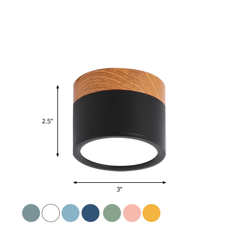 Moderne Macaron Plafondlamp – Compacte Metaal/Hout Flush Mount Verlichting voor Keuken en Bar in Geel, Blauw en Zwart