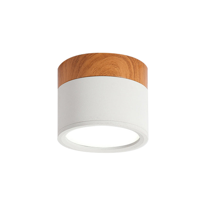Moderne Macaron Plafondlamp – Compacte Metaal/Hout Flush Mount Verlichting voor Keuken en Bar in Geel, Blauw en Zwart