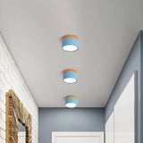 Moderne Macaron Plafondlamp – Compacte Metaal/Hout Flush Mount Verlichting voor Keuken en Bar in Geel, Blauw en Zwart