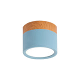 Moderne Macaron Plafondlamp – Compacte Metaal/Hout Flush Mount Verlichting voor Keuken en Bar in Geel, Blauw en Zwart