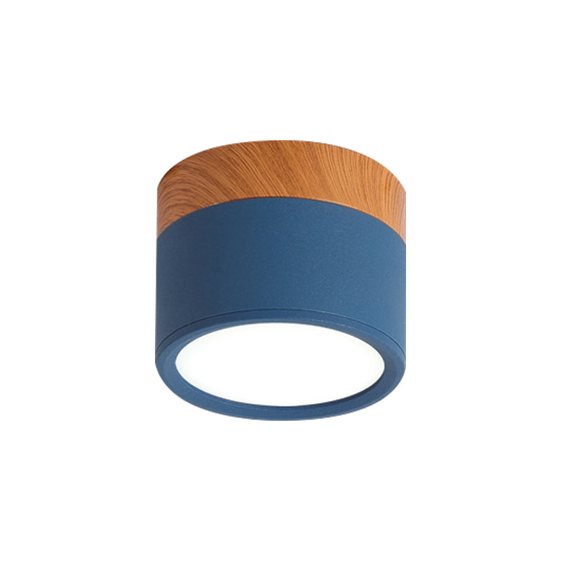 Moderne Macaron Plafondlamp – Compacte Metaal/Hout Flush Mount Verlichting voor Keuken en Bar in Geel, Blauw en Zwart
