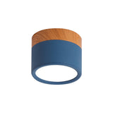 Moderne Macaron Plafondlamp – Compacte Metaal/Hout Flush Mount Verlichting voor Keuken en Bar in Geel, Blauw en Zwart