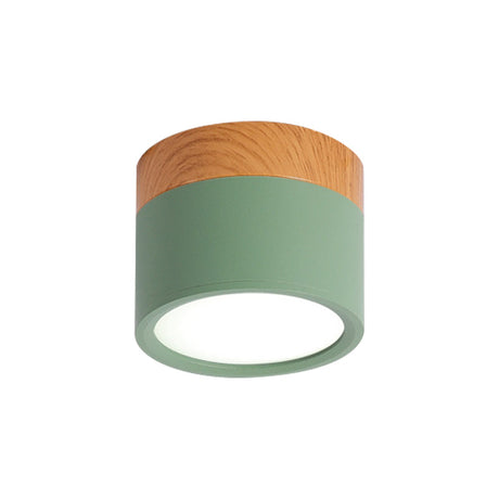Moderne Macaron Plafondlamp – Compacte Metaal/Hout Flush Mount Verlichting voor Keuken en Bar in Geel, Blauw en Zwart
