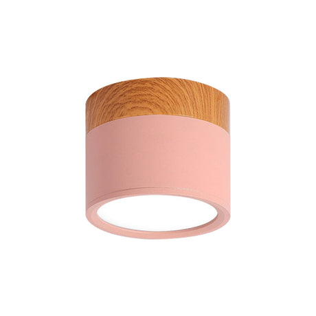 Moderne Macaron Plafondlamp – Compacte Metaal/Hout Flush Mount Verlichting voor Keuken en Bar in Geel, Blauw en Zwart