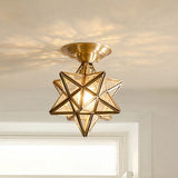 Stervormige Messing Plafondlamp - Traditioneel Transparant Glas, Klassieke Verlichting voor Slaapkamer en Foyer