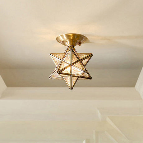 Stervormige Messing Plafondlamp - Traditioneel Transparant Glas, Klassieke Verlichting voor Slaapkamer en Foyer