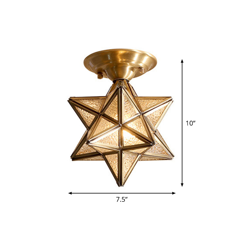 Stervormige Messing Plafondlamp - Traditioneel Transparant Glas, Klassieke Verlichting voor Slaapkamer en Foyer