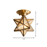 Stervormige Messing Plafondlamp - Traditioneel Transparant Glas, Klassieke Verlichting voor Slaapkamer en Foyer