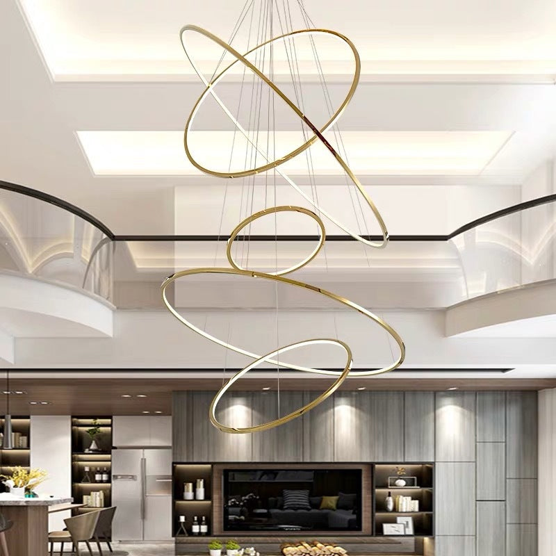 Moderne Slanke LED Kroonluchter in Goud - 3/5 Lagen | Energiezuinige Verlichting voor Luxe Interieurs