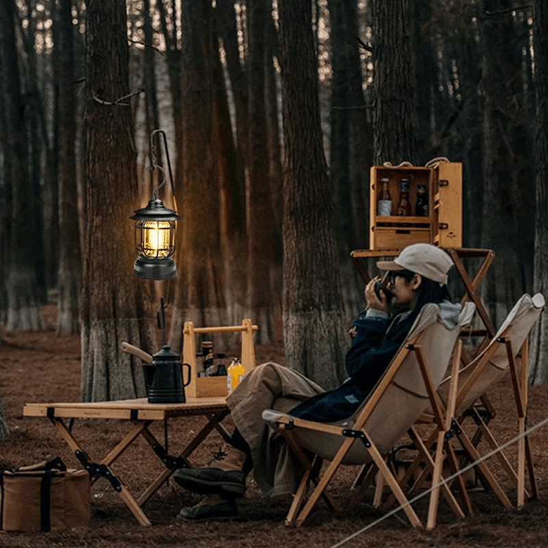 Draagbare Retro Campingleucht - VintageGlow, LED Campinglamp voor Outdoor, Tuin, en Avonturen
