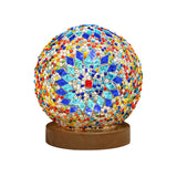 Sferische LED Dimbare Glazen Tafellamp - Boheems Barok Nachtlamp met Mozaïek & Houten Basis