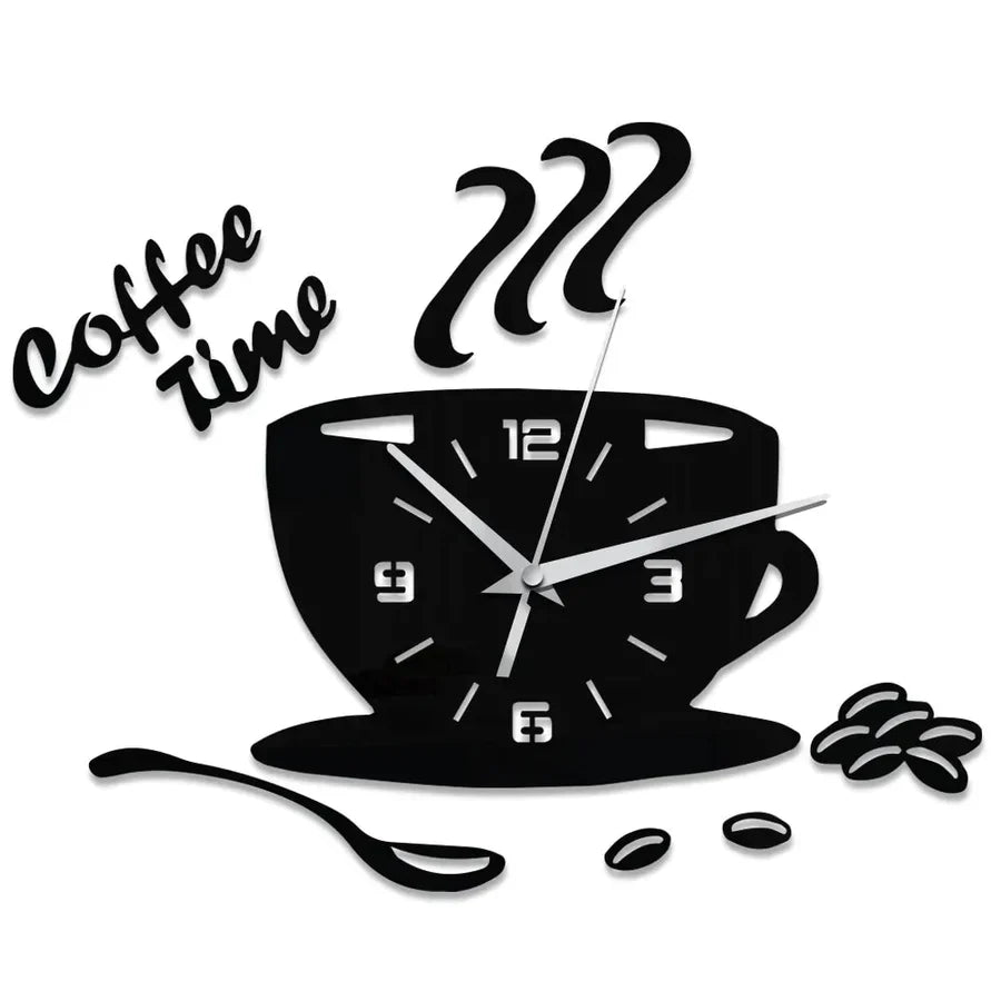 Spiegel Wandklok met Koffie Motief - Stille Quartz Klok in Verschillende Kleuren, Stijlvol voor Keuken en Woonkamer