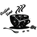 Spiegel Wandklok met Koffie Motief - Stille Quartz Klok in Verschillende Kleuren, Stijlvol voor Keuken en Woonkamer