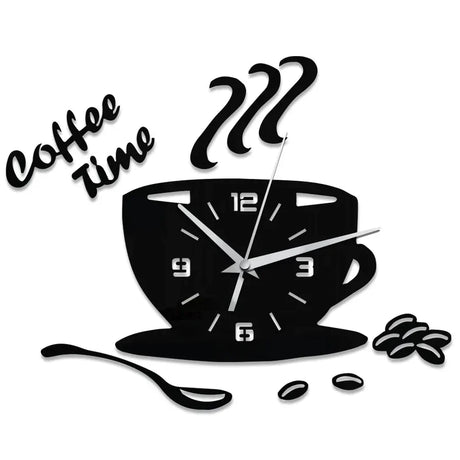Spiegel Wandklok met Koffie Motief - Stille Quartz Klok in Verschillende Kleuren, Stijlvol voor Keuken en Woonkamer