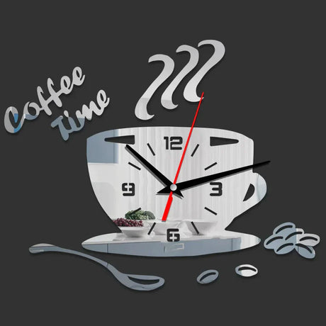 Spiegel Wandklok met Koffie Motief - Stille Quartz Klok in Verschillende Kleuren, Stijlvol voor Keuken en Woonkamer