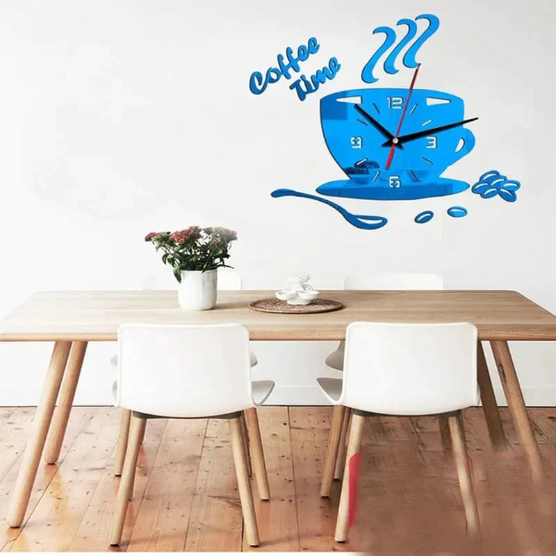 Spiegel Wandklok met Koffie Motief - Stille Quartz Klok in Verschillende Kleuren, Stijlvol voor Keuken en Woonkamer