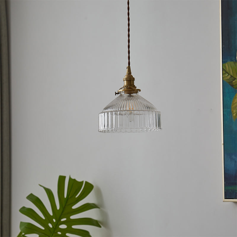 Rustieke Pendellamp met Ribbelglas - Industrieel Ontwerp