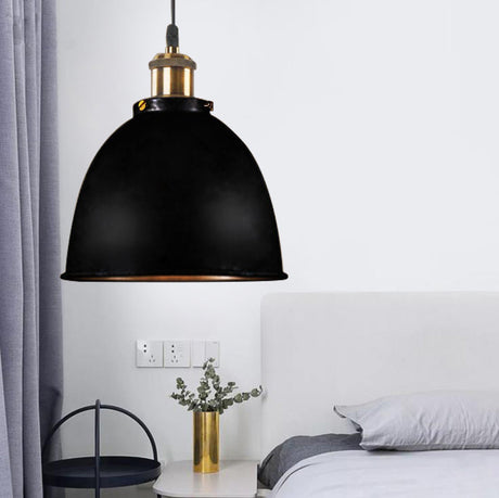 Industrieel Sfeervolle Hanglamp - Zwart/Roest Metaal - 1-Licht Dome Ontwerp met Verstelbare Ketting