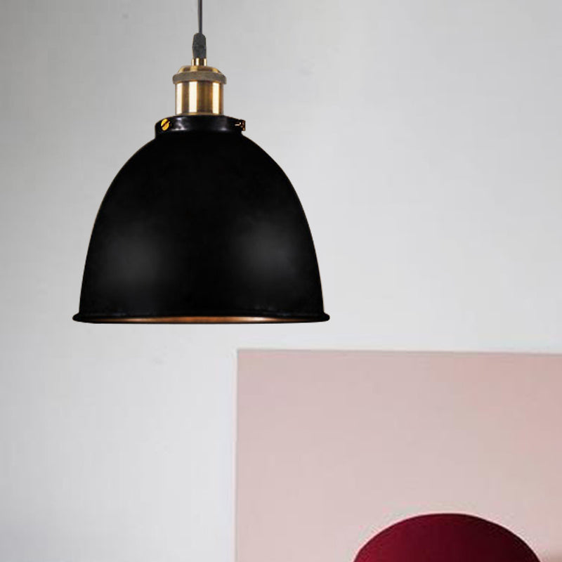 Industrieel Sfeervolle Hanglamp - Zwart/Roest Metaal - 1-Licht Dome Ontwerp met Verstelbare Ketting