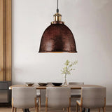 Industrieel Sfeervolle Hanglamp - Zwart/Roest Metaal - 1-Licht Dome Ontwerp met Verstelbare Ketting