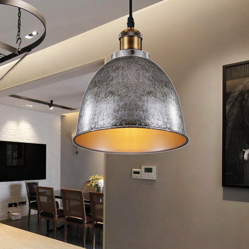 Industrieel Sfeervolle Hanglamp - Zwart/Roest Metaal - 1-Licht Dome Ontwerp met Verstelbare Ketting
