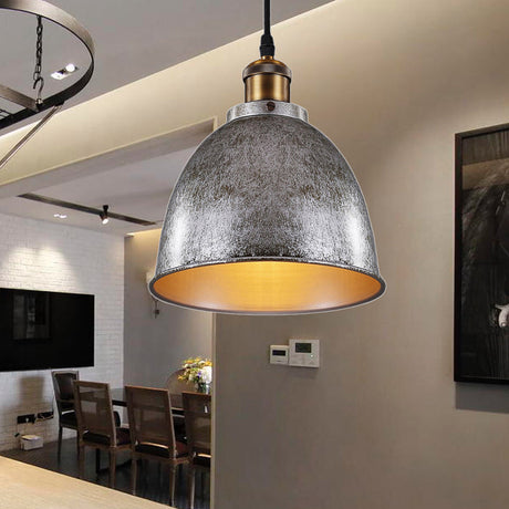 Industrieel Sfeervolle Hanglamp - Zwart/Roest Metaal - 1-Licht Dome Ontwerp met Verstelbare Ketting