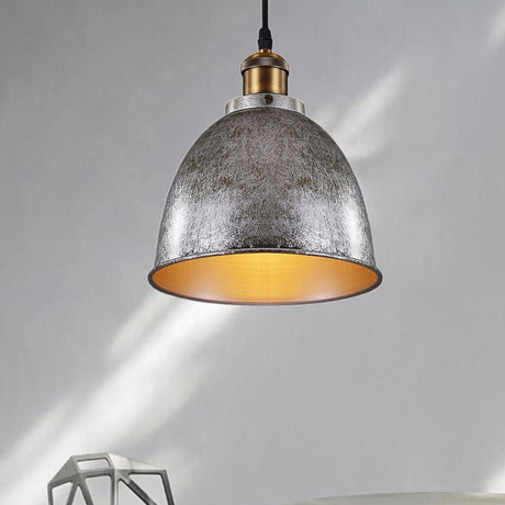 Industrieel Sfeervolle Hanglamp - Zwart/Roest Metaal - 1-Licht Dome Ontwerp met Verstelbare Ketting
