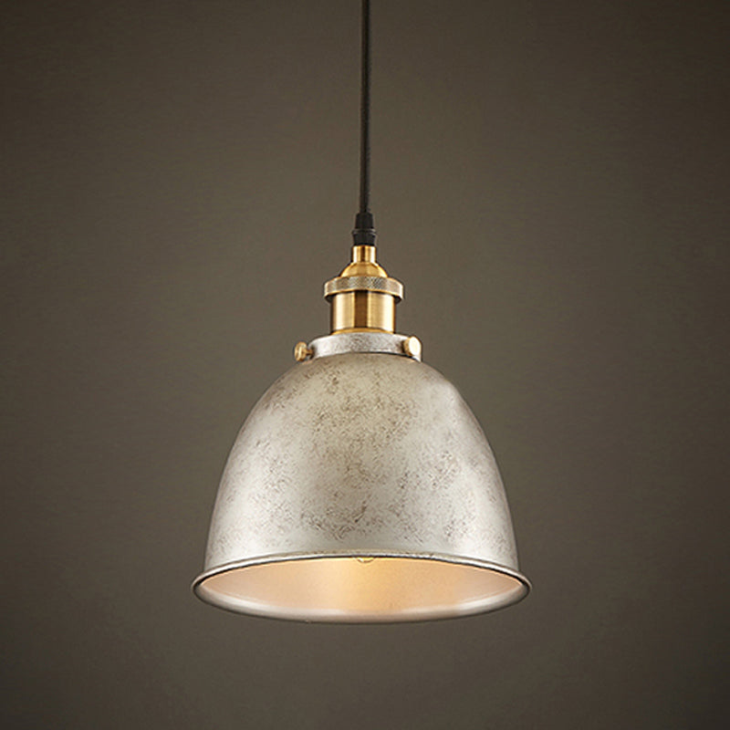Industrieel Sfeervolle Hanglamp - Zwart/Roest Metaal - 1-Licht Dome Ontwerp met Verstelbare Ketting